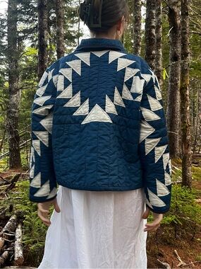 Handmade Quilt Coat in Blue and White